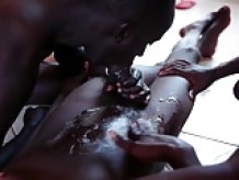 Black african threesome with cumshot