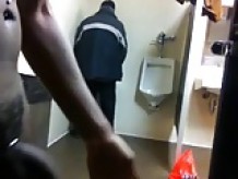 Slanging and stroking in public restroom, got caught n came